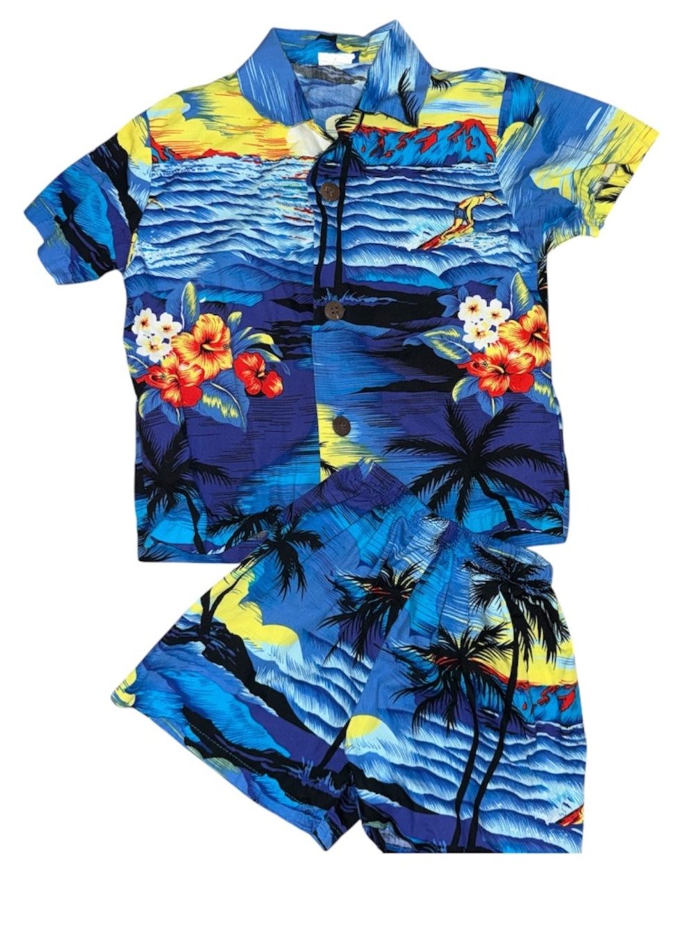 Palmview Hawaii Matching Outfit- Shirt & Shorts, Tropical Floral Vacation Boys 4